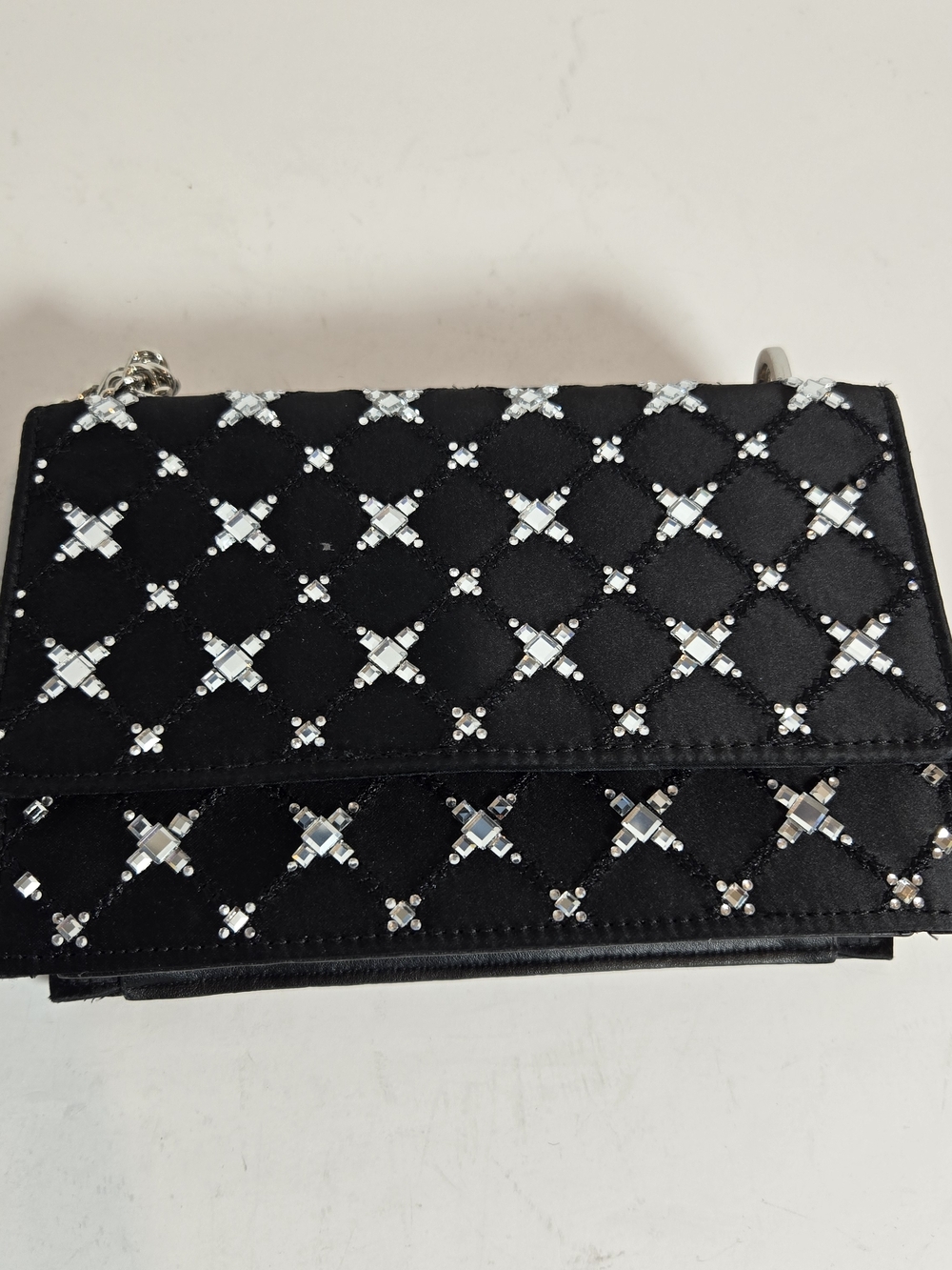 Betsey Johnson Black Quilted Clutch with Silver Crystal Accents